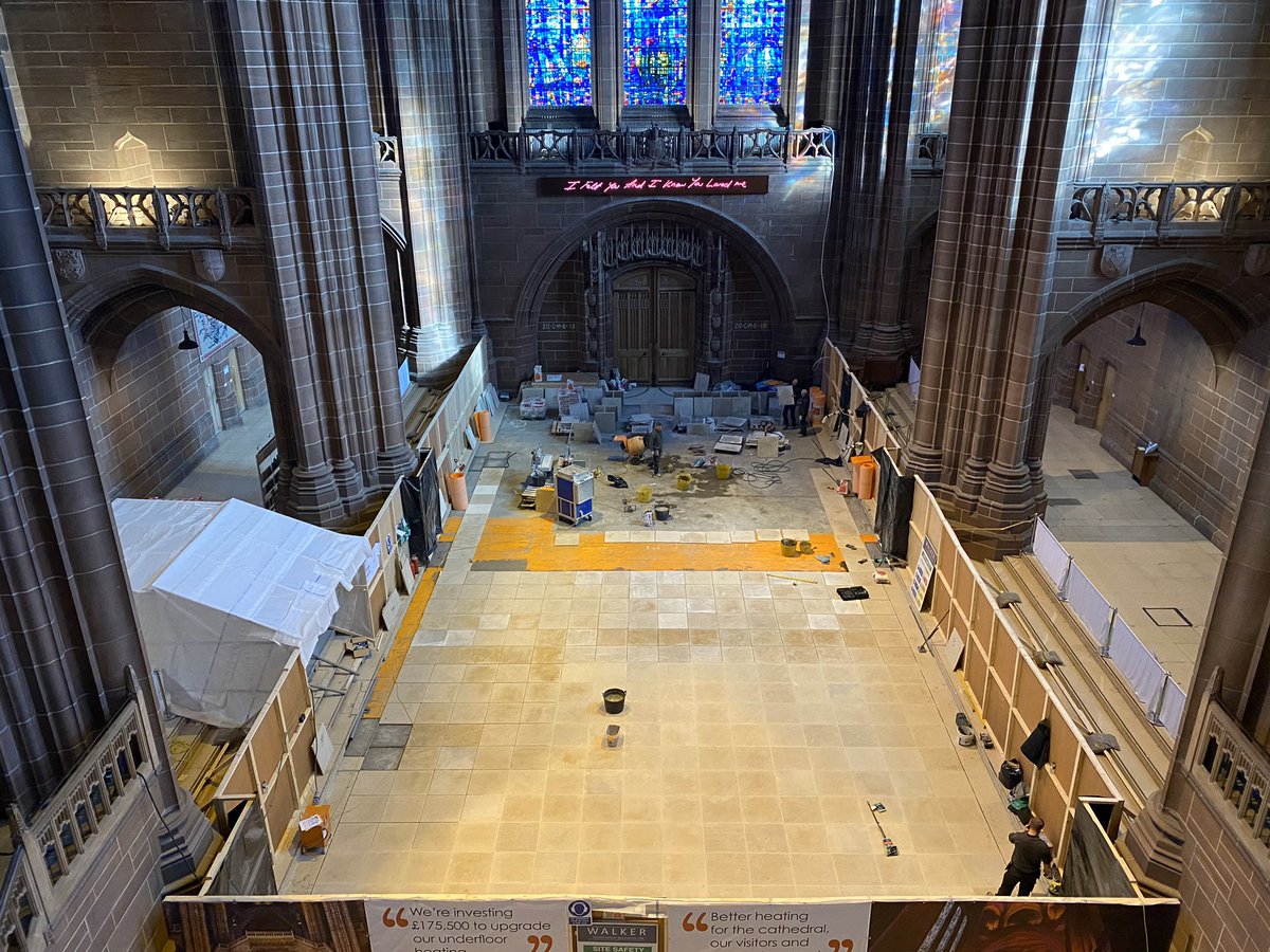 jca_ltd's tweet image. Great progress this week in the nave @LivCathedral Every tile going back exactly where it came from. Not long to go now before we’re back where we started, just with functional heating. #cathedral #architecture #heritage