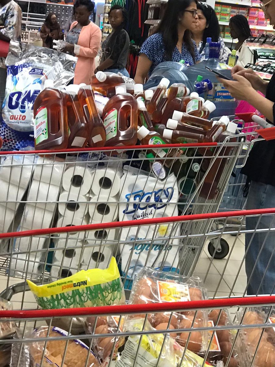 julishwa's tweet photo. if you ever needed evidence of how self-centered some humans are, this is it.
why would someone buy all these dettol? for what?
#coronaviruskenya https://t.co/Xa4b75J7Yk