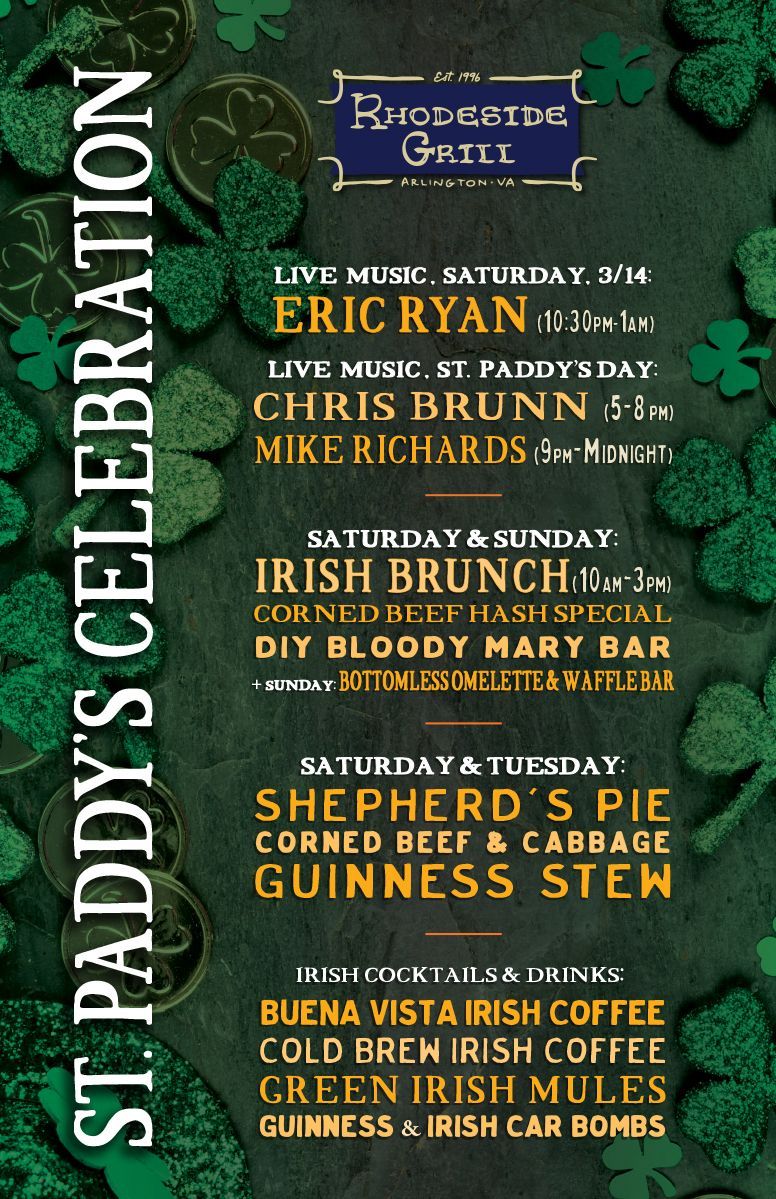 St. Paddy’s Day festivities start tomorrow, Sat. 3/14! ☘️🇮🇪☘️
We continue to take all the health precautions to keep our restaurant a safe environment for you to celebrate! #RhodesideGrill