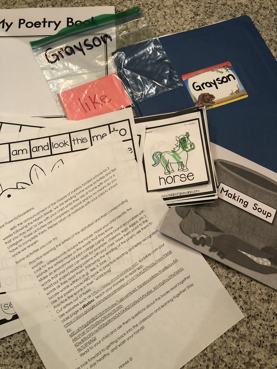 My 4 y/o came home from junior kindergarten today with a full package of learning materials and activity suggestions to keep him on track while schools are closed for 3 wks. 

Thank you to the incredible <a href="/wrdsb/">Waterloo Region DSB</a> teachers who scrambled to put this together in less than 24 hrs. 💕