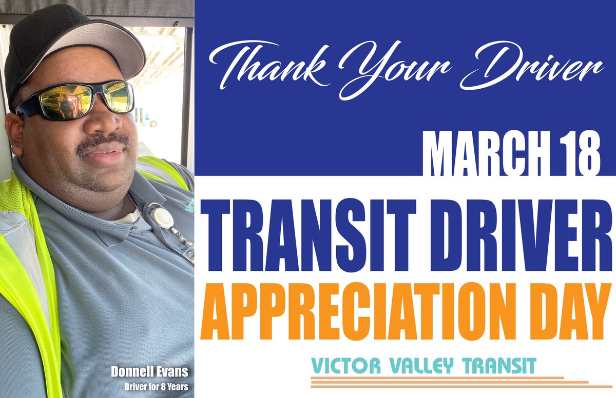 The Man, The Myth, The Legend! To round out today we honor Donnell, who has a wonderful sense of humor, and great personality. A master cook, Donnell has been driving since 2012!  Say thanks to him on March 18! @vvtransit #vvta #nationaltransitdriverappreciationday