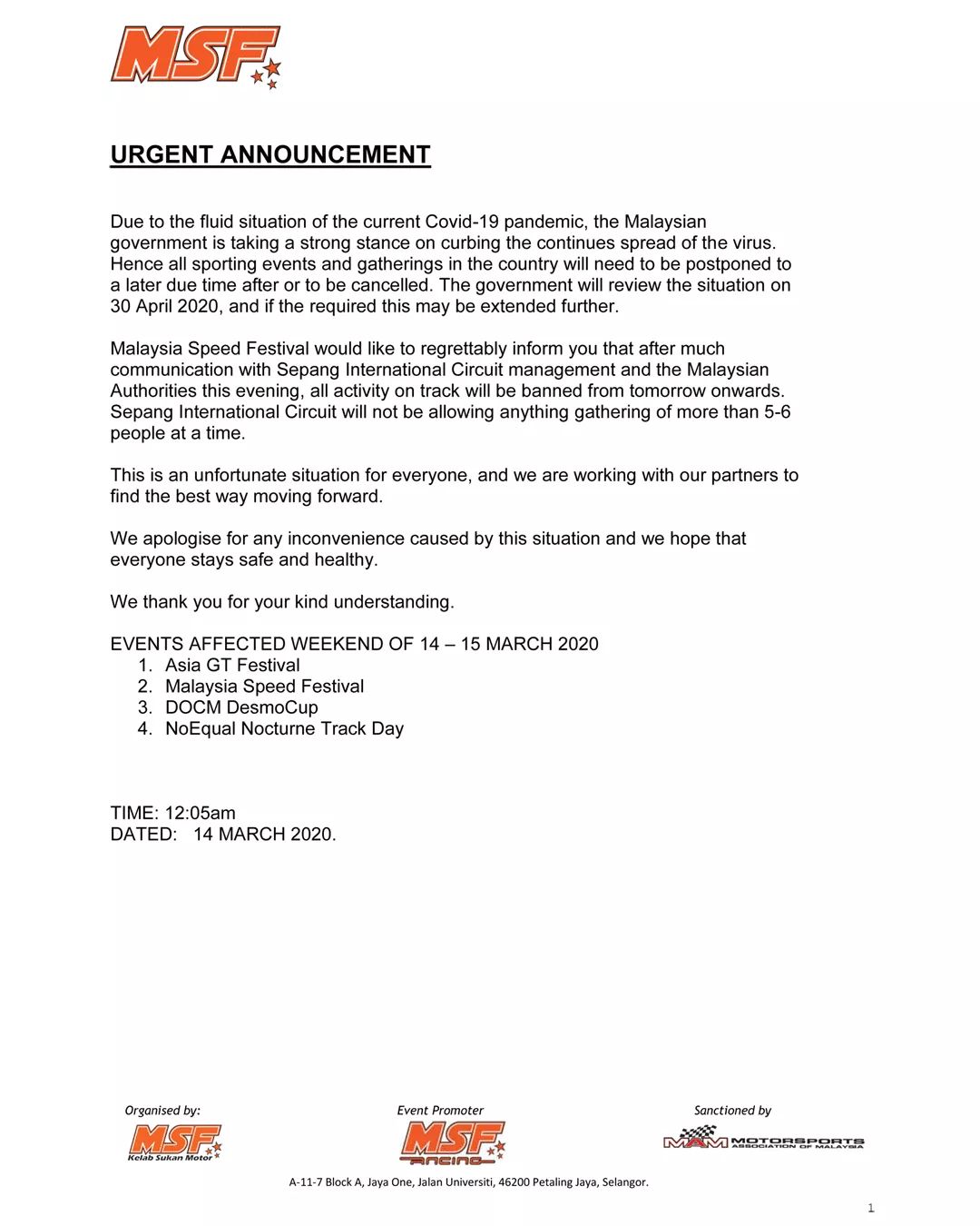 Sergio Fonseca According To Msf Latest Announcement Sepang International Circuit Will Not Be Allowing Anything Gathering More Than 5 6 People At A Time And All Activity On Track Will Be Sergio Fonseca According To Msf Latest Announcement Sepang International Circuit Will Not Be Allowing Anything Gathering More Than 5 6 People At A Time And All Activity On Track Will Be