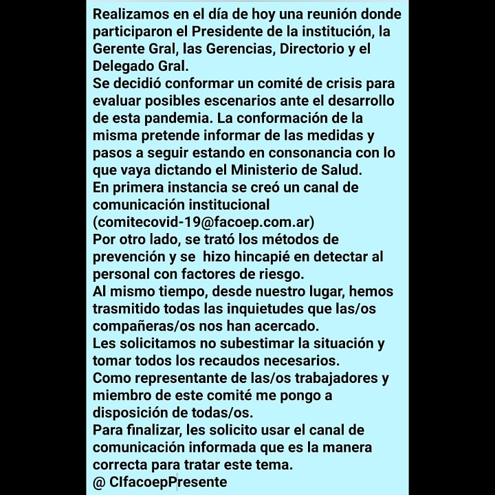 facoep's tweet photo. Ante la crisis de público conocimiento la C.I. FACOEP participó y es miembro del comité de crisis sobre la empidemia que hoy nos afecta. https://t.co/3YTGfTpTUf