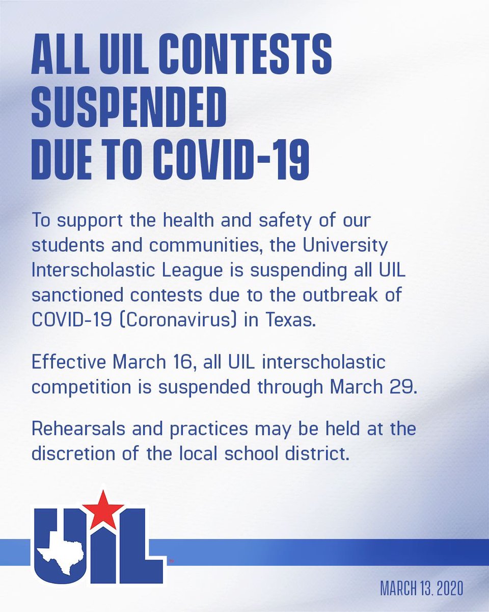 Information about District in your emails. Stay safe, y’all! 💗 uiltexas.org/academics/covi…