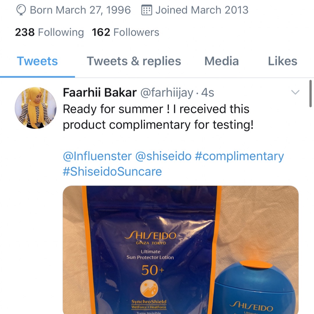 farhiijay's tweet photo. @Influenster @shiseido #complimentary #ShiseidoSuncare https://t.co/YcSoJEoBH4