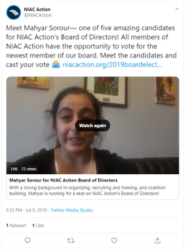 11)Rep. Omar has even brought NIAC members into her office. @mahyarsorour is the Senior Legislative Assistant to Omar.Sorour was a candidate for NIAC Action's leadership board back in July.