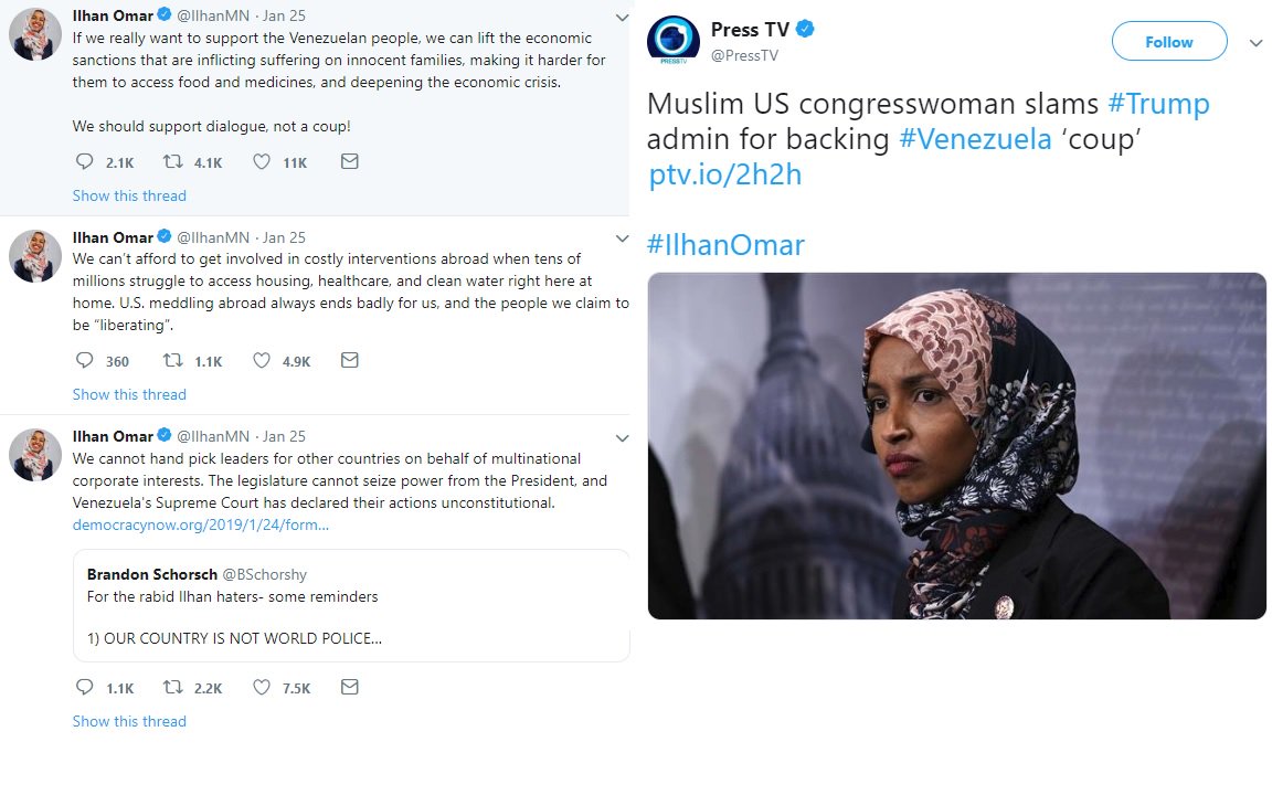 12)Rep. Omar apparently doesn’t understand the consequences of her words?When  #Iran’s official English TV outlet  @PressTV praises her, she should make crystal clear her position about Tehran’s mullahs & distance herself from the world’s leading state sponsor of terrorism.