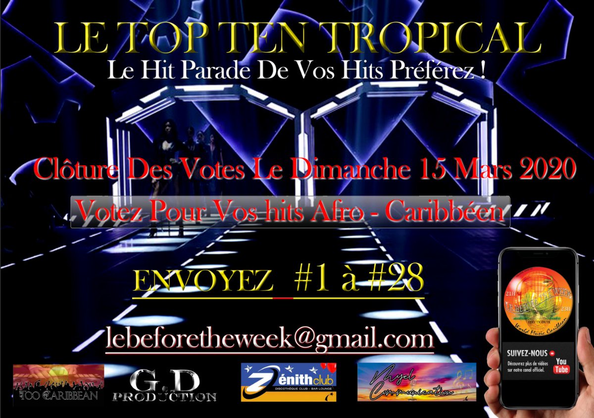 👇👇cliquez ici 👇 👇 
youtu.be/h1Hfpxjexj4

#toptentropical #lebeforetheweek #gdprod #djeyticoute #toocaribbean #myelcommunication #zenithclub