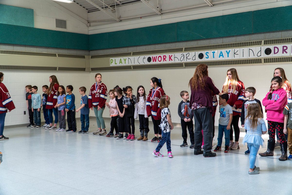 Today our champion Spaulding Girls Hockey team made it to Barre City Elementary and Middle School where they were welcomed with a celebratory parade!!  Afterwards the girls met with some Pre-K and 2nd grade students for a Q&amp;A and a chance to play some games! #TidePride