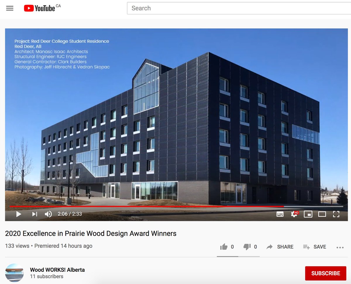 Thanks everyone for your participation in @RedDeerCollege Student Residence project – and to <a href="/WoodWORKSAB/">Wood WORKS! Alberta</a>  for Industry Award of Excellence

 2020 Excellence in Prairie Wood Design Award Winners youtu.be/BDyILT4n3XM 

[min 1:55]