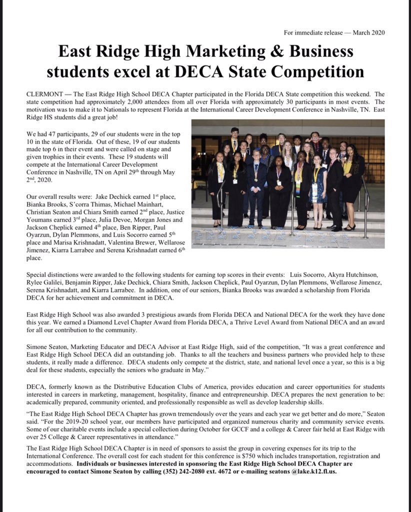 A little late.  Congratulations ERHS DECA!  You did great.