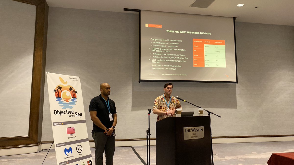 objective_see's tweet photo. 🔍 First talk of Day 2 @ #OBTS digs into Unified Logging (AUL). @JaiMusunuri  &amp; Erik Martin do a great 👍 job showing us how to filter predicates to hunt quickly through AUL and it’s increased granularity compared to older log formats 🤩! https://t.co/U5cpP0RHJ2