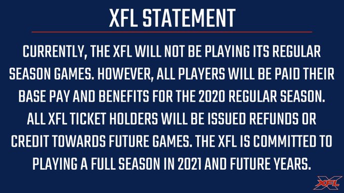 JonT_Spectrum's tweet photo. @CBengelCBS Chris this is great and appreciate the #coronavirus updates https://t.co/Wo2euALA6r Can you update this article to show the #XFL regular season cancellation? https://t.co/V4crgZUjld Keep up the great work https://t.co/s4XVwAkkJL