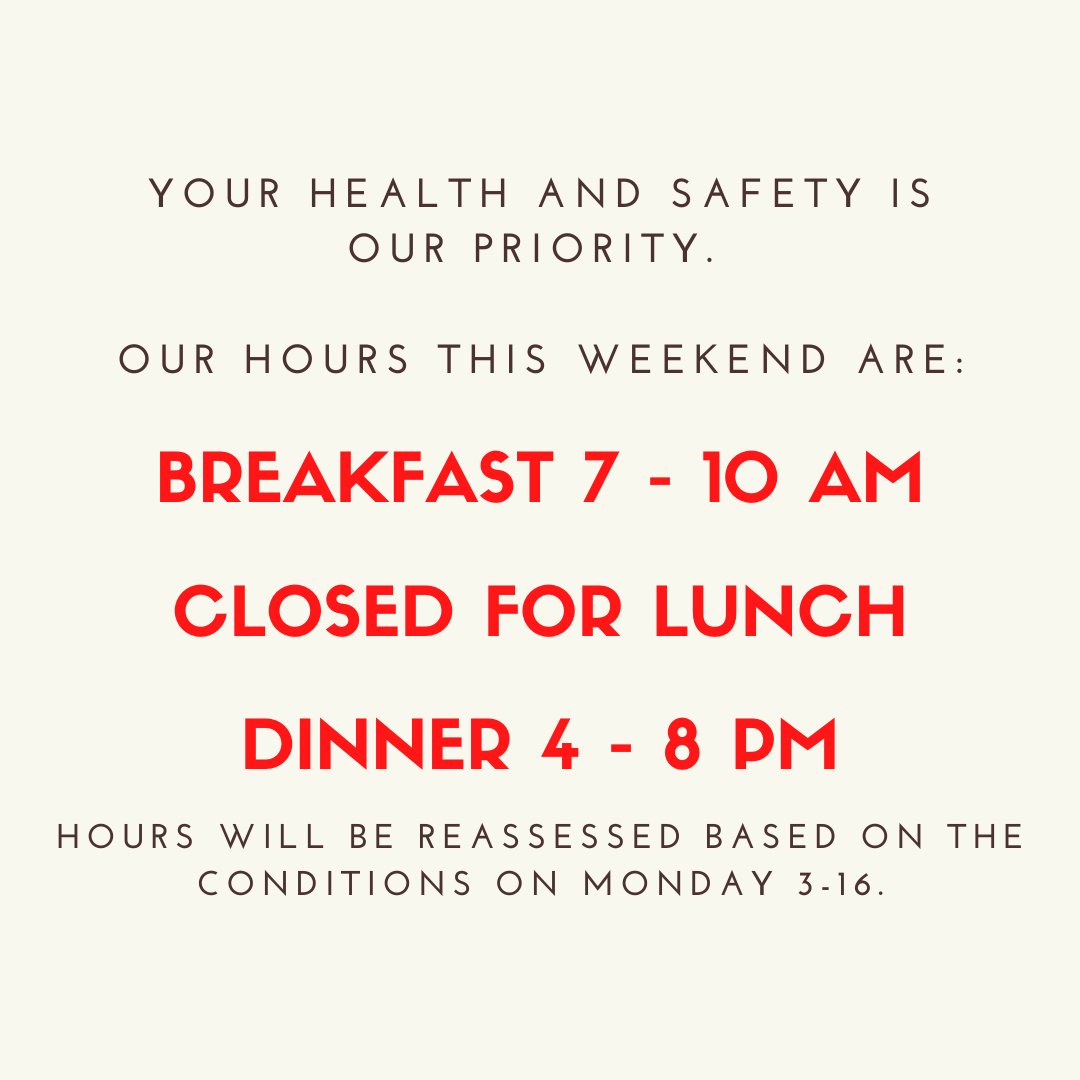 We know that #COVID19 has brought concerns to our customers. We want to let you know that our priority is your health and safety. We will be limiting hours this weekend and are reinforcing our strict sanitation policies with the staff and educating on preventive procedures.