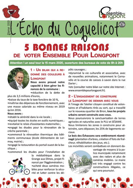PourLongpont's tweet photo. Dernier tract de campagne. Une fin de campagne un peu étrange, coronavirus oblige. Dimanche, je compte sur vous pour nous renouveler votre confiance. https://t.co/JJosT3kgXm
