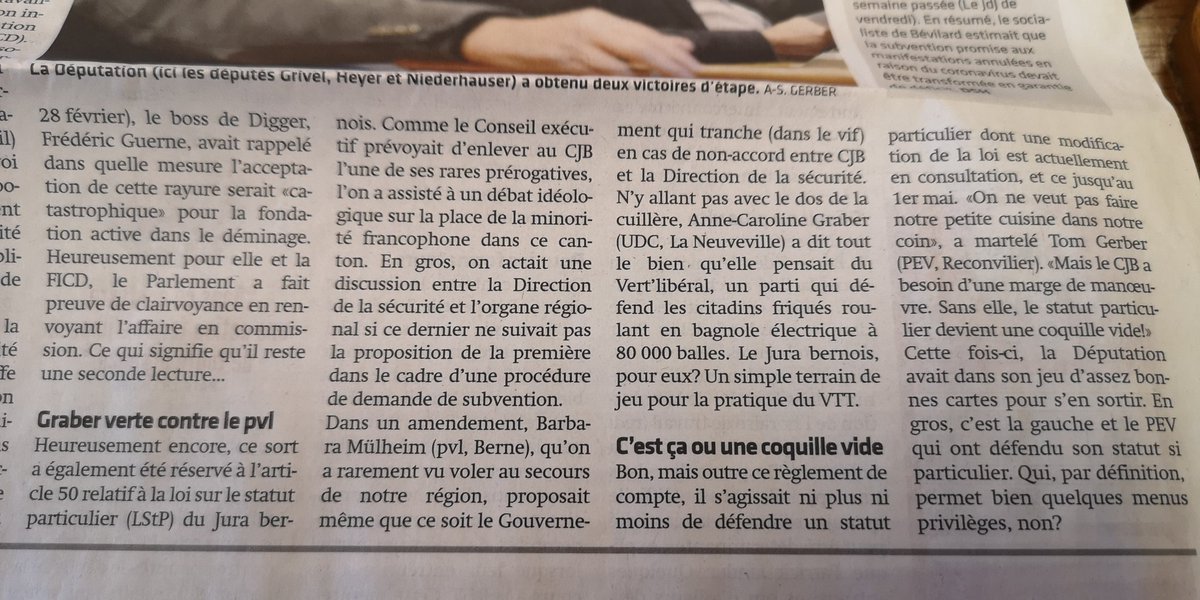 ACGraber's tweet photo. Bon, ce n'est pas tous les jours que je m'exprime ainsi - loin s'en faut - mais il fallait que ce soit dit... Dans le canton de Berne, les Vert'libéraux s'opposent quasi systématiquement aux droits légitimes et aux justes revendications du Jura bernois. https://t.co/q3breVOpt3
