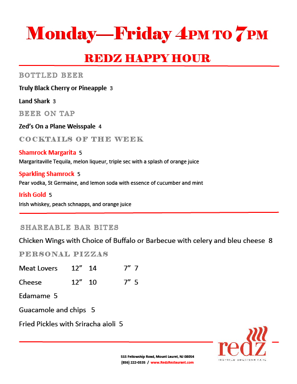 Cheers to the weekend! Enjoy Truly Hard Seltzer at Happy Hour tonight from 4PM to 7PM 🍻

#redz #redzrestaurant #southjersey #visitsouthjersey #mtlaurel #njrestaurants #mountlaurel #njeats #njfoodie #mtlaurelnj 

redzrestaurant.com/happy-hour-menu