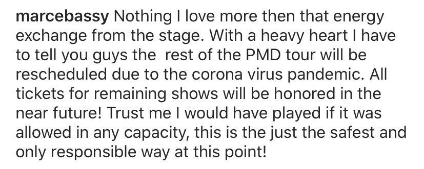 DailyUpdatesGK's tweet photo. *IMPORTANT TOUR NOTICE*

Unfortunately, due to surrounding concerns about COVID-19, the remainder of the #PMDtour has been postponed. 

This includes the last 5 shows in San Luis Obispo, Santa Ana, San Diego, Los Angeles, and Sacramento. https://t.co/iaodeSyph9