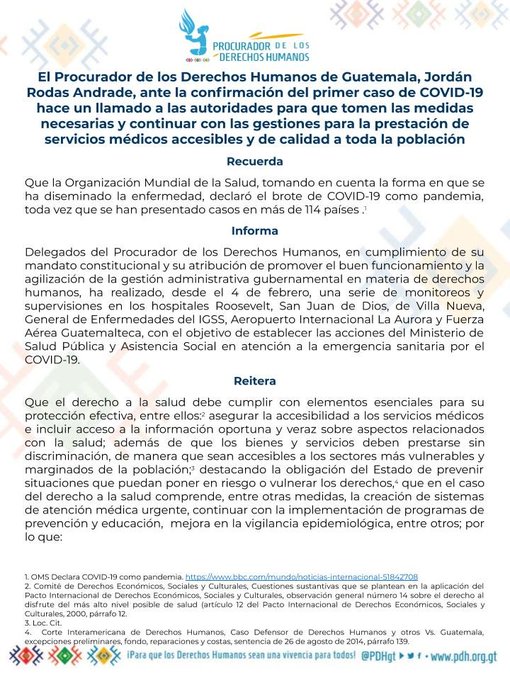 PDH pide a las autoridades tomar las medidas necesarias por coronavirus en Guatemala  ETBNRONWkAI13KJ?format=jpg&name=small