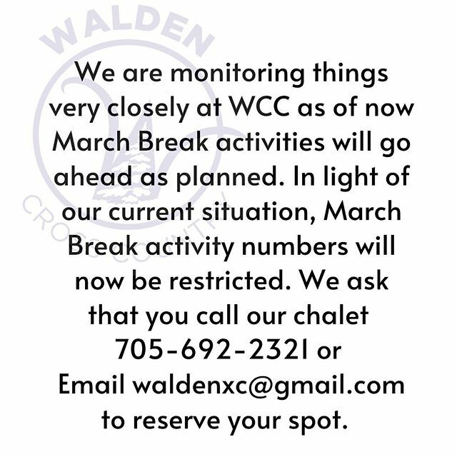 WaldenXC's tweet photo. Notice! We will remain open
We continue to monitor the situation closely. Please check the website for current trail conditions and updates. #waldencrosscountry #xcskiing #skisudbury #marchbreak https://t.co/CwRZrasMq3 https://t.co/aKSKePysBP