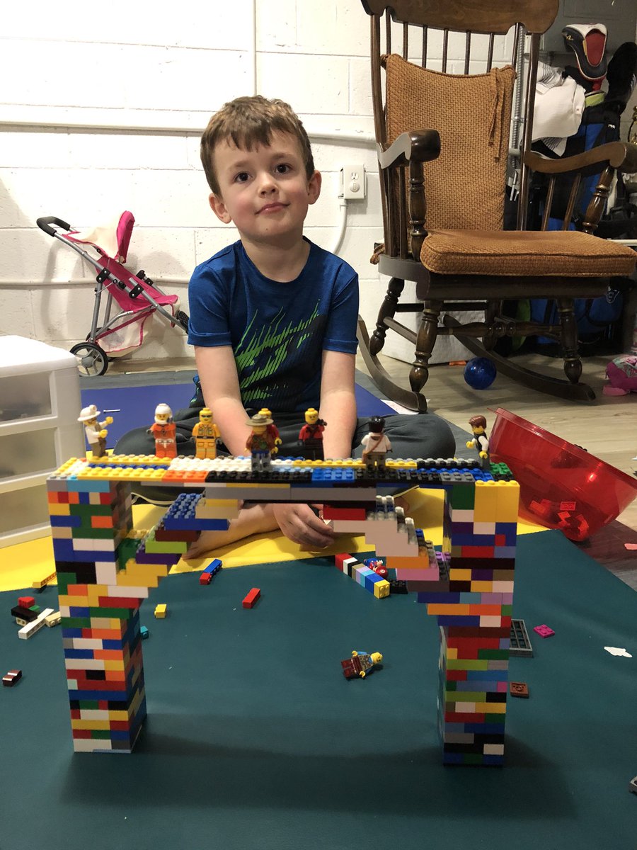 So after watching @LEGOMastersFOX last night, L.J. wanted to build a bridge. Not half bad for a seven year old. #FutureLegoMaster