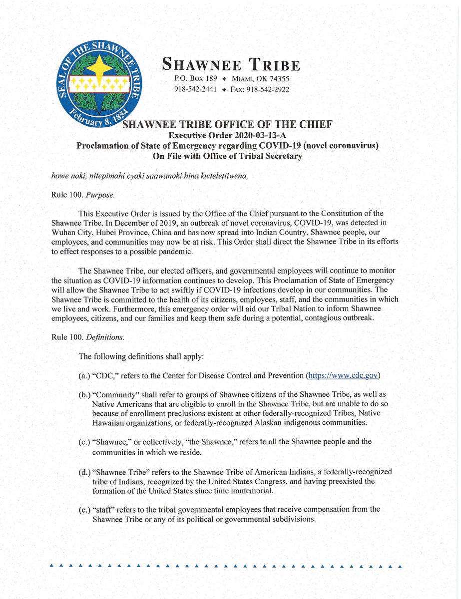 ChiefBarnes's tweet image. State of Emergency - Executive order from the Office of the Chief of the Shawnee Tribe.