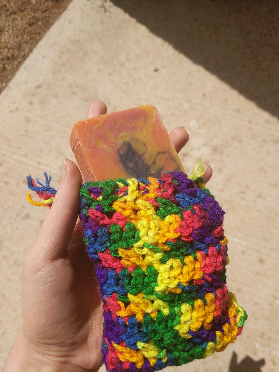 Rainbow "soap-saver" pouch.Sized to fit a standard bar of soap; machine-washable.$25+shipping