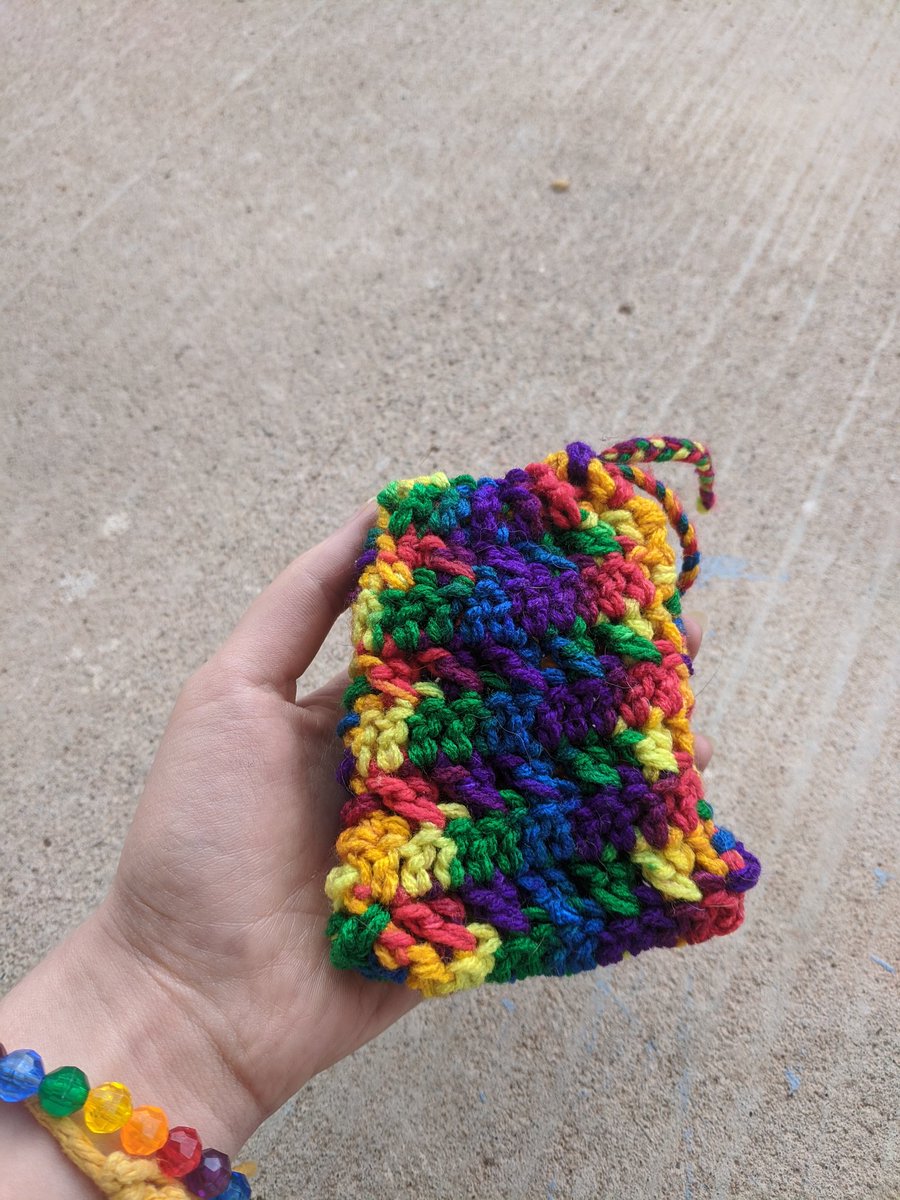 Rainbow "soap-saver" pouch.Sized to fit a standard bar of soap; machine-washable.$25+shipping