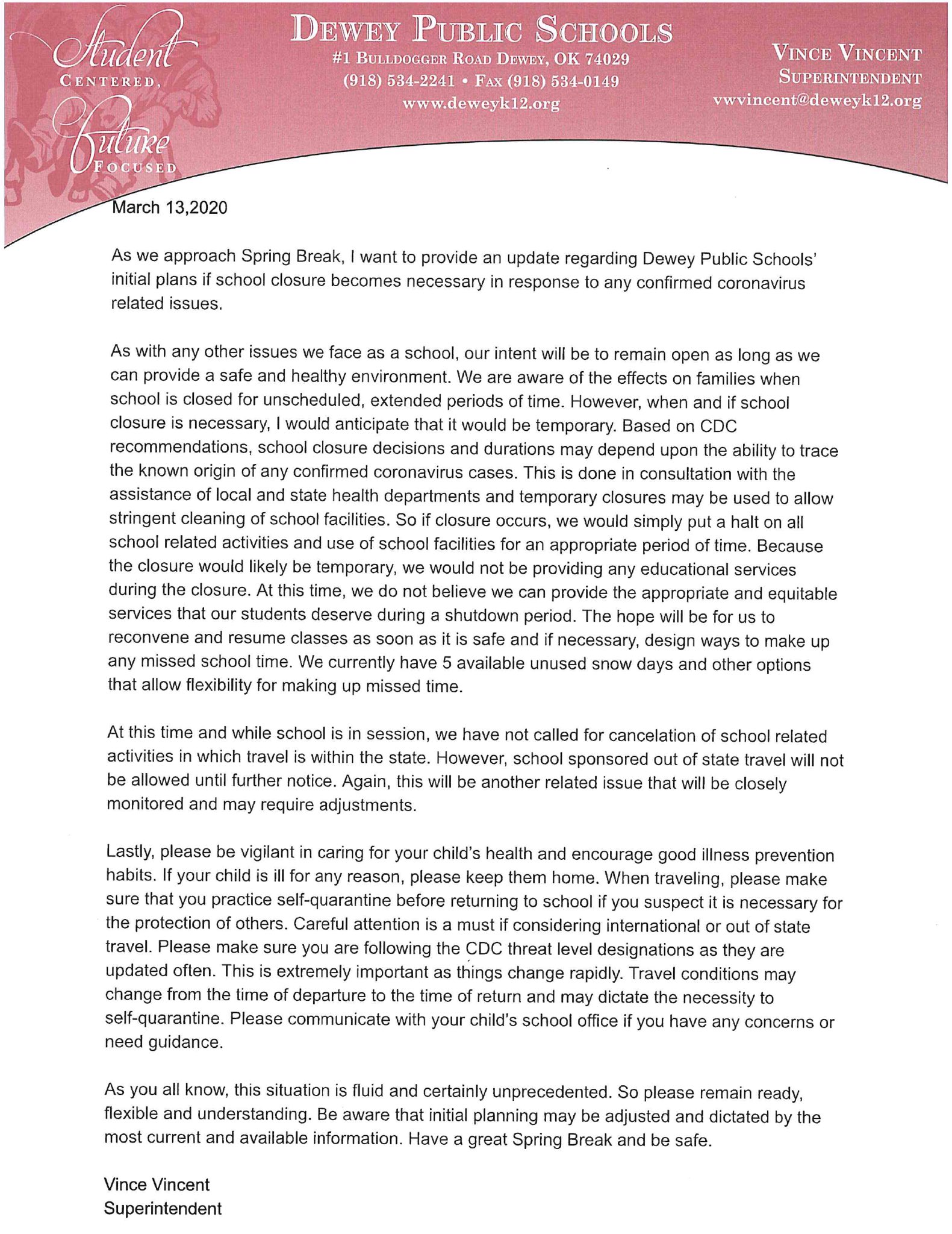 Dewey Public Schools on Twitter: "Dewey School families, please read ...