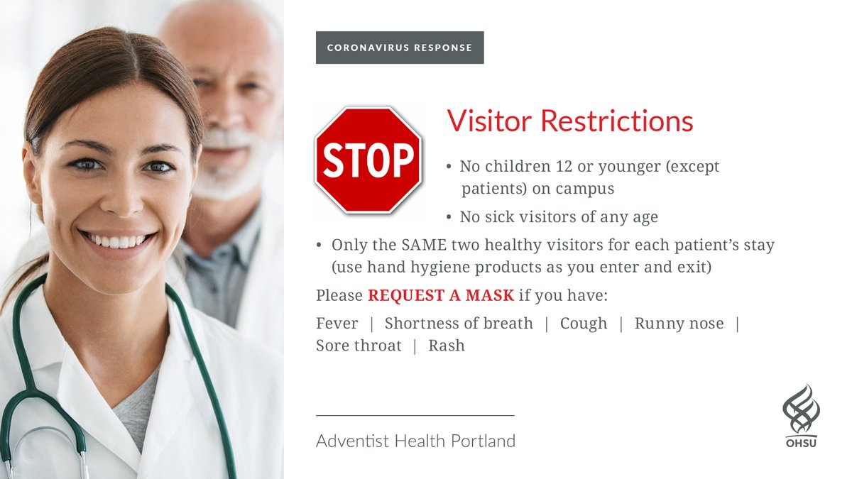 Help us keep you, other patients and our associates well by following our new visitor policy. Thanks for being in this with us! #StaySafe #CoronaVirus #TogetherInspired