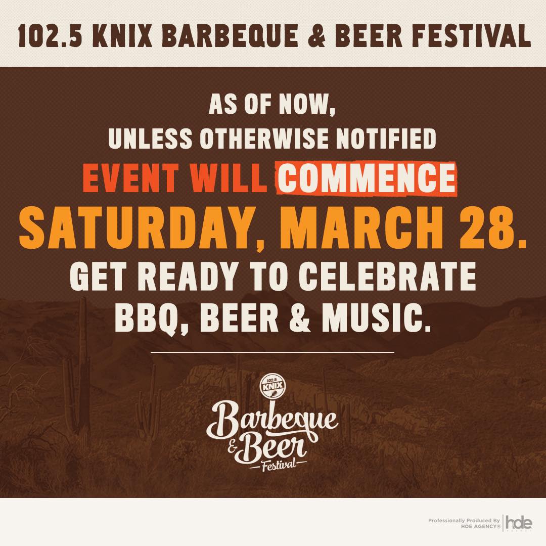 The KNIX BBQ Beer Festival will commence March 28. Get ready to celebrate delicious BBQ, ice cold beer, and sing along with our national country music artists! The countdown is on! 👏🏻🍻🥩🎶