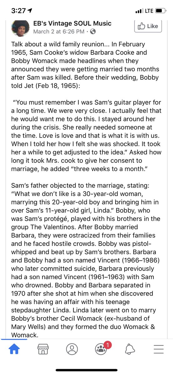 DJRTistic's tweet photo. So, here’s the full story about how Bobby Womack married his close friend, Sam Cooke’s wife, just two months after Sam died. I knew that part, but didn’t know the rest of the story. They were WILD back then. https://t.co/Gjvh8Yw6fs
