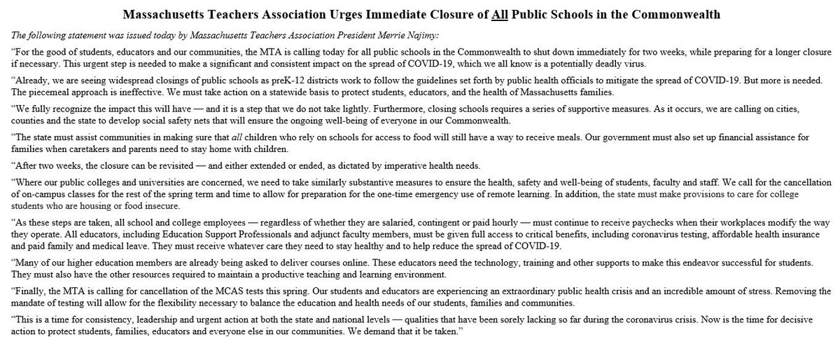LiamFromBoston's tweet photo. NEW: Massachusetts teachers union calls on Gov. Baker to close all public schools in the state. #WBZ #coronavirus https://t.co/c2p5gGMRVT
