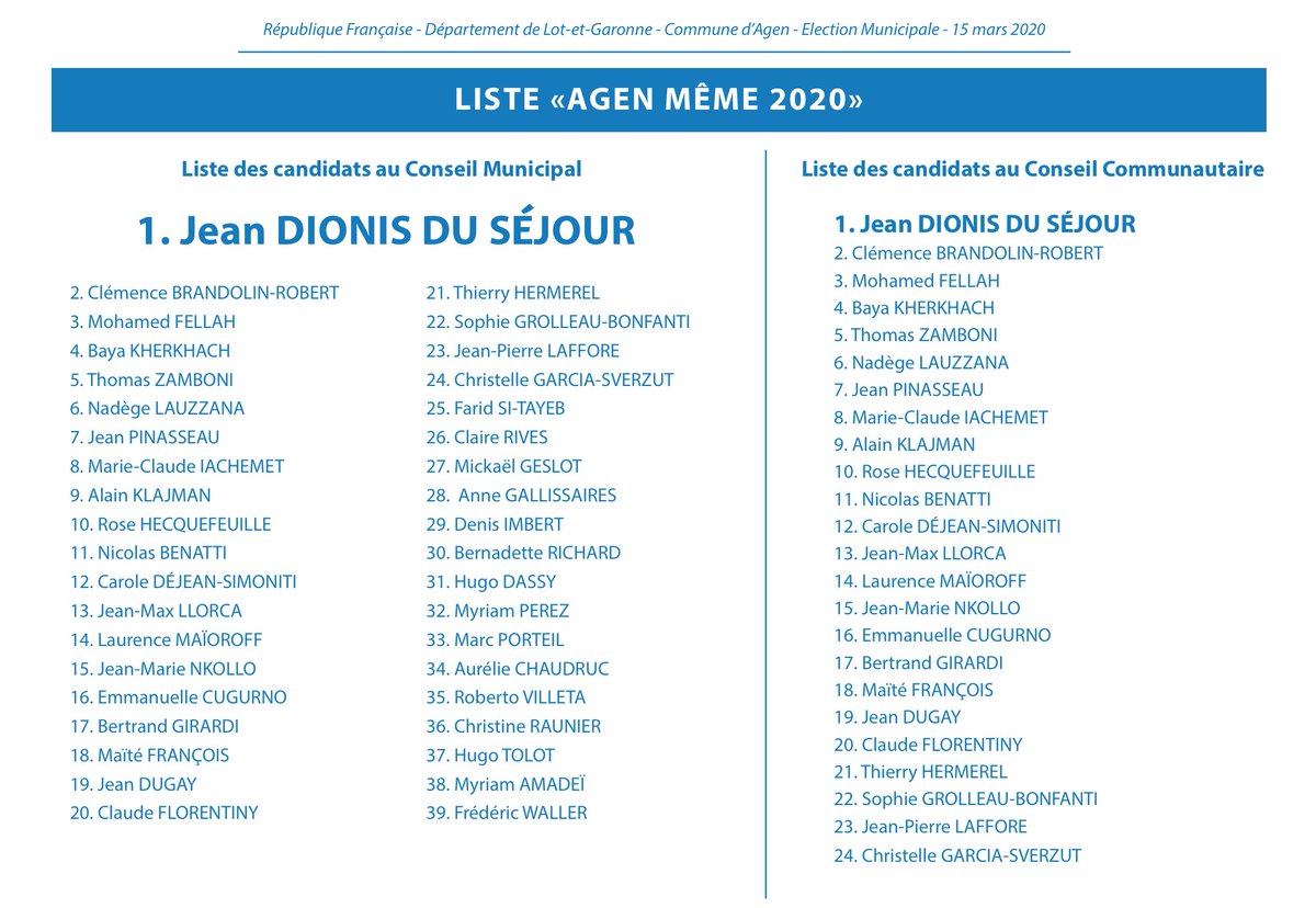 Le bon bulletin dimanche, c'est celui de la liste Agen Même 2020 ! Avec <a href="/jeandionis/">Jean Dionis</a>, une énergie positive pour Agen ! #Municipales2020