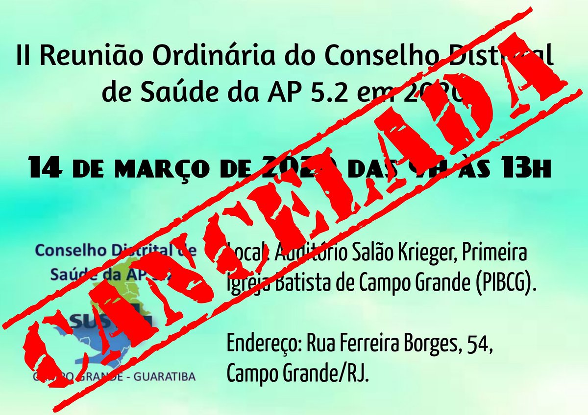 cdsap52's tweet photo. Reunião CANCELADA em virtude da pandemia de Coronavírus e seguindo orientações do CMS/RJ. https://t.co/0qQMsVoZlY