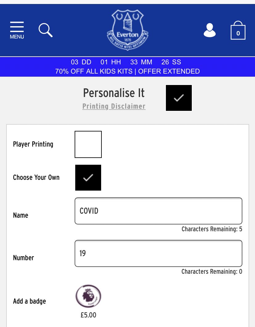 Just buying my new Everton shirt and can’t work out what to get on the back...