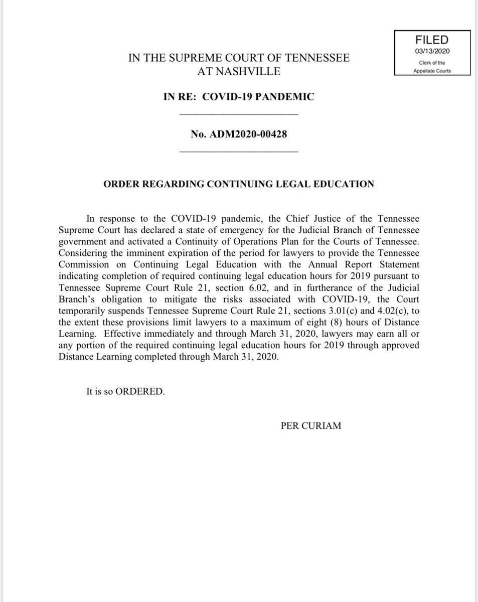 outkickcle's tweet photo. Tenn Supreme Court lifts cap on streaming CLEs for you deadbeats who still need 2019 hours (like us). https://t.co/6JcWbm0lC4