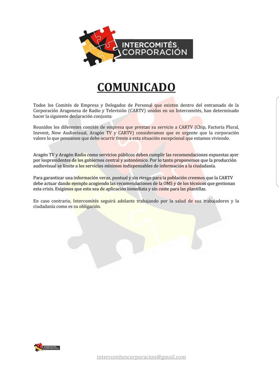 intercomites's tweet photo. Son absolutamente insuficientes las medidas tomadas por @CARTV_ exponiendo a l@s trabajador@s y a la ciudadanía a situaciones de riesgo injustificadas. Exigimos servicios esenciales informativos. Por seguridad y responsabilidad. 
@JLambanM 
@MaytePerez2
@MaruDaz1 
@ArturoAliaga_ https://t.co/qZcDq7kgyP