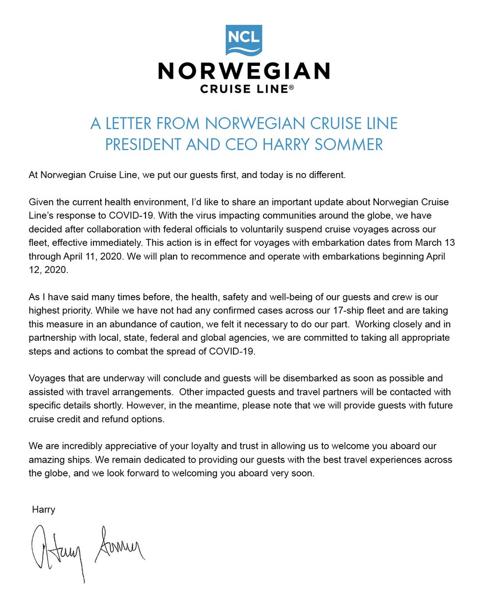 Cruise Norwegian A Message From Norwegian Cruise Line President Ceo Harry Sommer For More Information Please Visit T Co Lbgwtsodn9 T Co Bzmdbrsnw5
