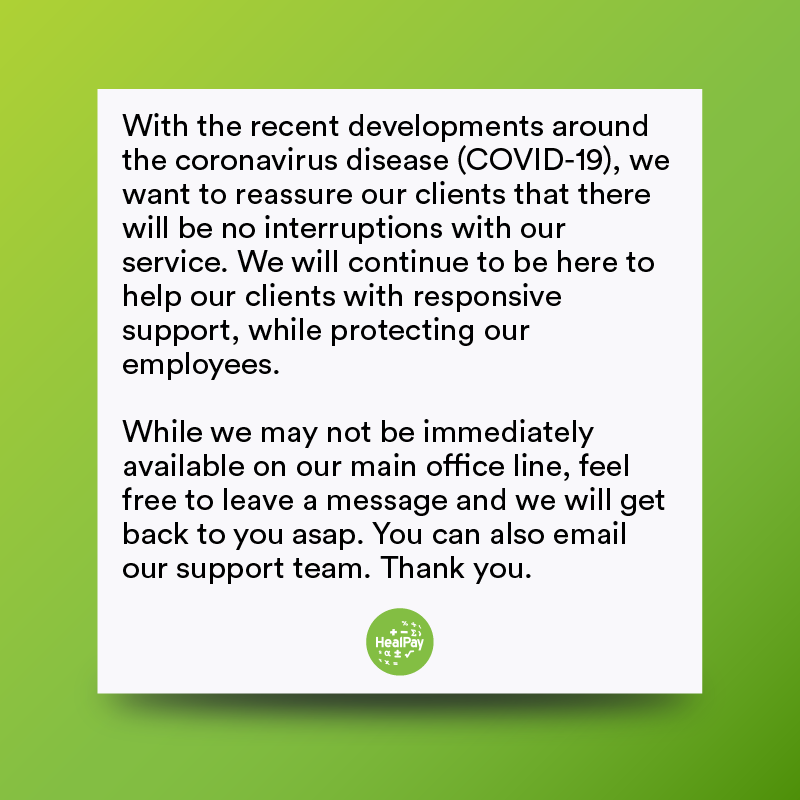 Settlementapp's tweet photo. A message from HealPay on COVID-19. We hope everyone is staying safe and healthy. 💚 https://t.co/se7ZjdfQAf
