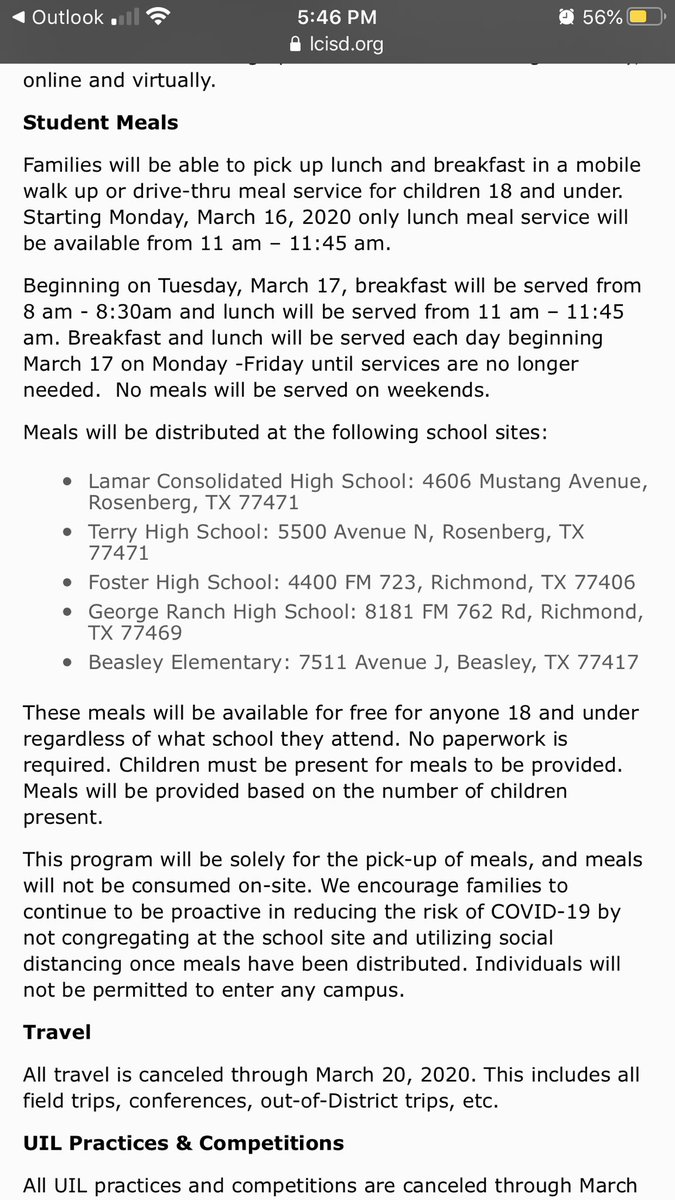 Mrs_Meyerlcisd's tweet photo. LCISD Students if you are in need of breakfast or lunch during our closure. Meals will be available for mobile walk up or drive thru at the below locations. #LCISDStrong #BeTheOneLCISD @FosterHSLibrary @FosterHSNews @FosterFalconCho @FosterHSCheer @FHSStudentNews https://t.co/WDPUEwoyKd