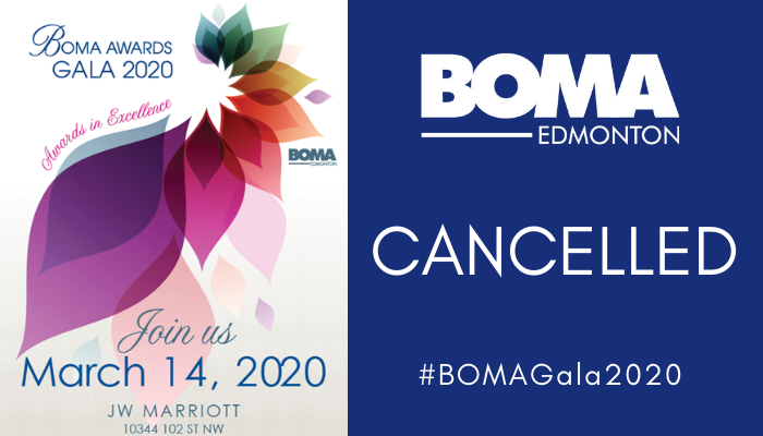 bomaedmonton's tweet photo. ATTENTION BOMA EDMONTON MEMBERS!
Under the advisement of the Alberta Health Services - BOMA GALA 2020 has been CANCELLED.
Please note all member events in March are also cancelled. We will notify you when new dates are determined.
#BOMAGala2020 #BOMAyeg #BOMAEdmonton #COVID19 https://t.co/bFfFXKMjLm