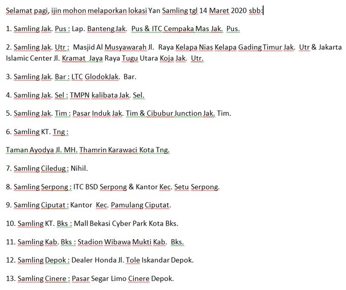Lokasi pelayanan Samling Sabtu tanggal 14 Maret 2020.