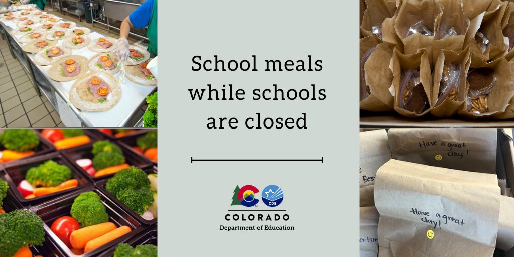 As schools close due to COVID-19, CDE is working to mitigate food insecurity among youth. Colorado received a <a href="/USDA/">Dept. of Agriculture</a> waiver that allows students to take meals away from meal sites to be consumed elsewhere, allowing for social distancing. More info: cde.state.co.us/nutrition/nutr… #edcolo