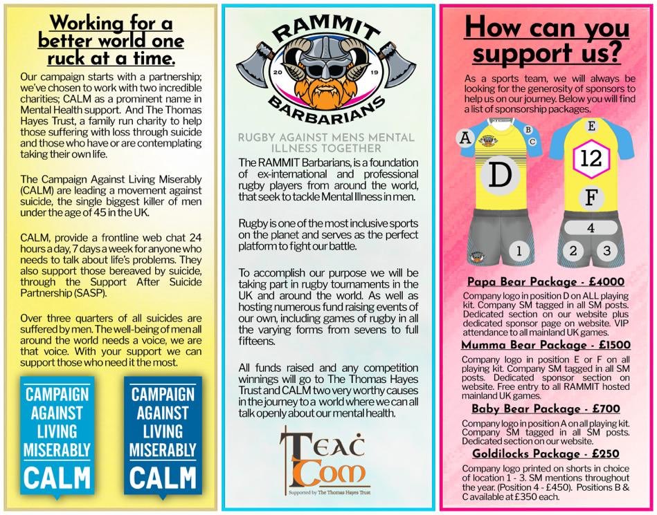 Barry Kavanagh (@barrykav) on Twitter photo RAMMIT Barbarians are looking for Shirt sponsorship for coming Season. Raising money for Men’s Mental Illness Charities, <a href="/TeacTom/">The Thomas Hayes Trust CLG</a> & <a href="/theCALMzone/">CALM</a> Can you help? <a href="/DavidCorkery3/">David Corkery</a> <a href="/shanebyrneoffic/">Shane Byrne</a> <a href="/chrishenry678/">chris henry</a> <a href="/jamesdowney23/">James Downey</a> <a href="/robhendo13/">Rob Henderson</a> <a href="/justinbishop14/">justin bishop</a> <a href="/miketindall13/">Mike Tindall</a> <a href="/jameshaskell/">James Haskell</a> RAMMIT Barbarians are looking for Shirt sponsorship for coming Season. Raising money for Men’s Mental Illness Charities, <a href="/TeacTom/">The Thomas Hayes Trust CLG</a> & <a href="/theCALMzone/">CALM</a> Can you help? <a href="/DavidCorkery3/">David Corkery</a> <a href="/shanebyrneoffic/">Shane Byrne</a> <a href="/chrishenry678/">chris henry</a> <a href="/jamesdowney23/">James Downey</a> <a href="/robhendo13/">Rob Henderson</a> <a href="/justinbishop14/">justin bishop</a> <a href="/miketindall13/">Mike Tindall</a> <a href="/jameshaskell/">James Haskell</a>