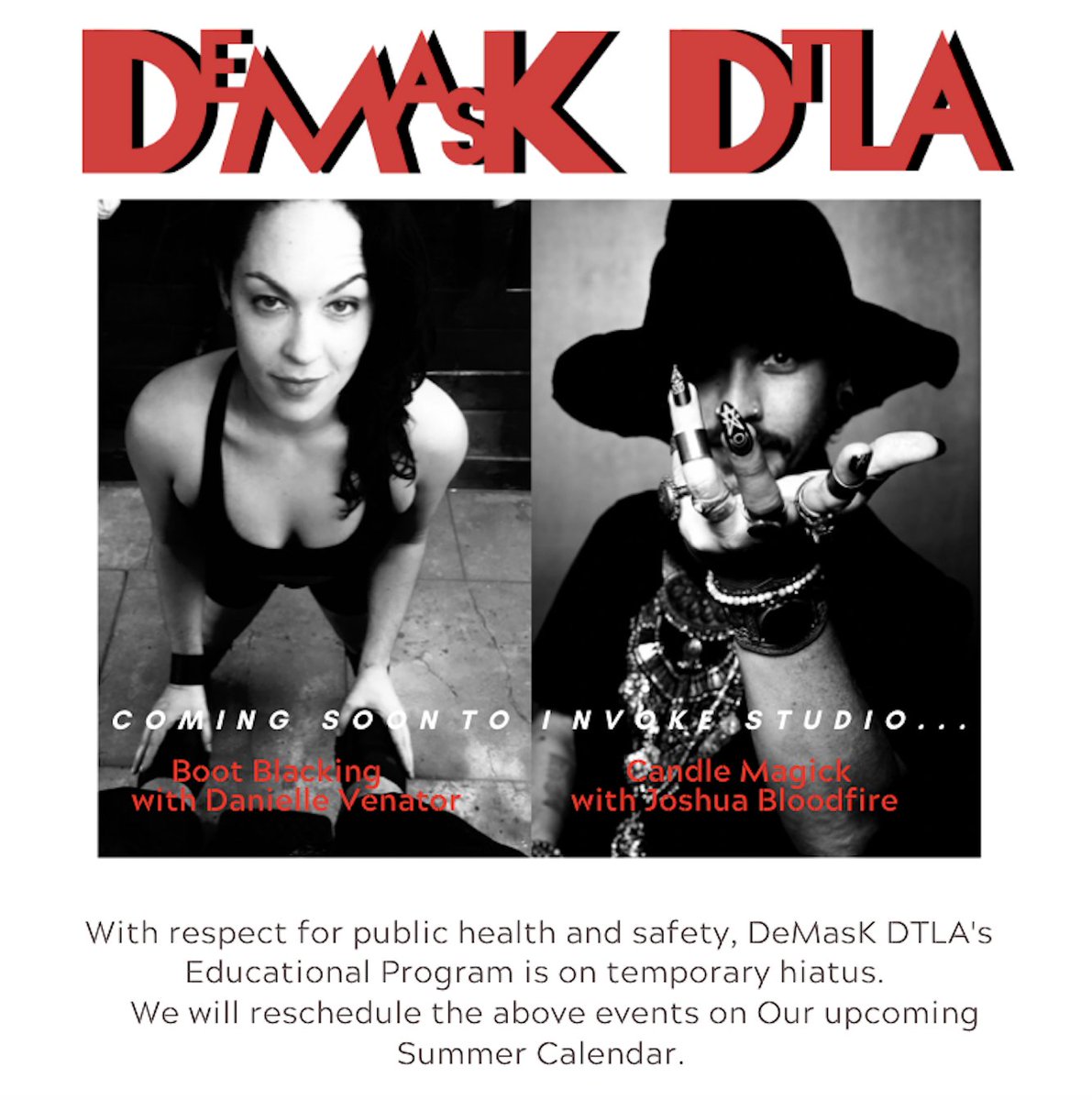 demaskdtla's tweet photo. With respect for public health and safety, Demask DTLA's @StudioInvoke  Educational Program is on temporary hiatus. We plan to reschedule upcoming events during Our Summer Calendar. https://t.co/nDNWPDA5p1