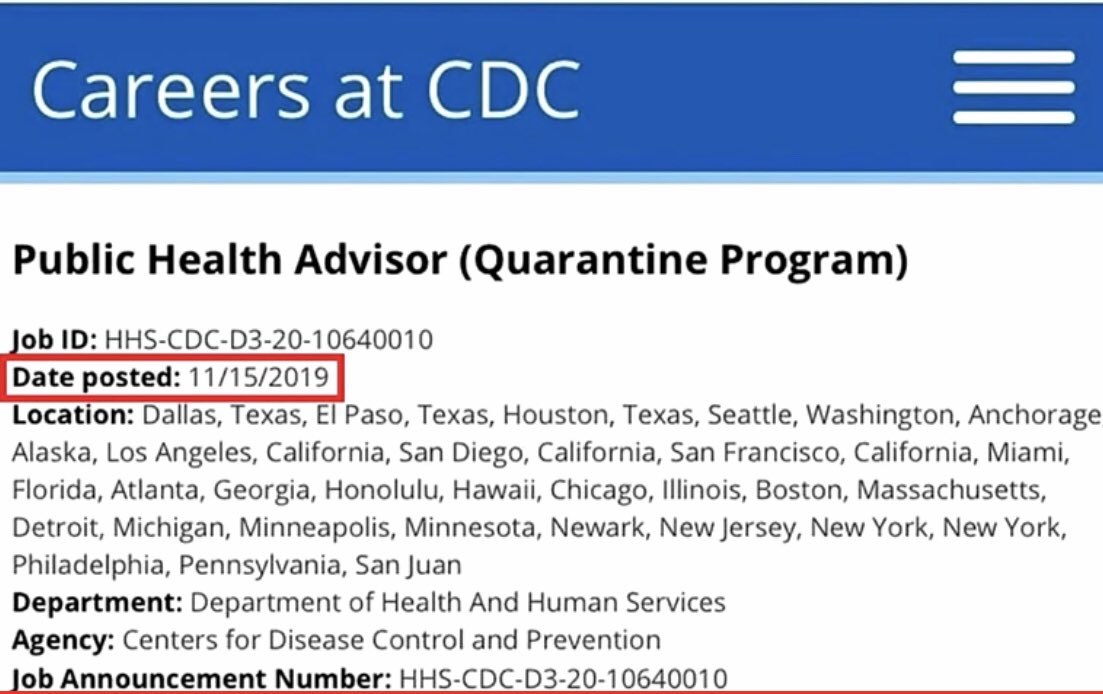 HerbsandDirt's tweet photo. A month before the outbreak. 
I just love coincidences, don’t you? They can’t manage to have enough test kits , but they were astute enough to start planning for quarantines in major cities throughout the country. From an illness that ‘started’ in China. https://t.co/YiYOG5djKJ