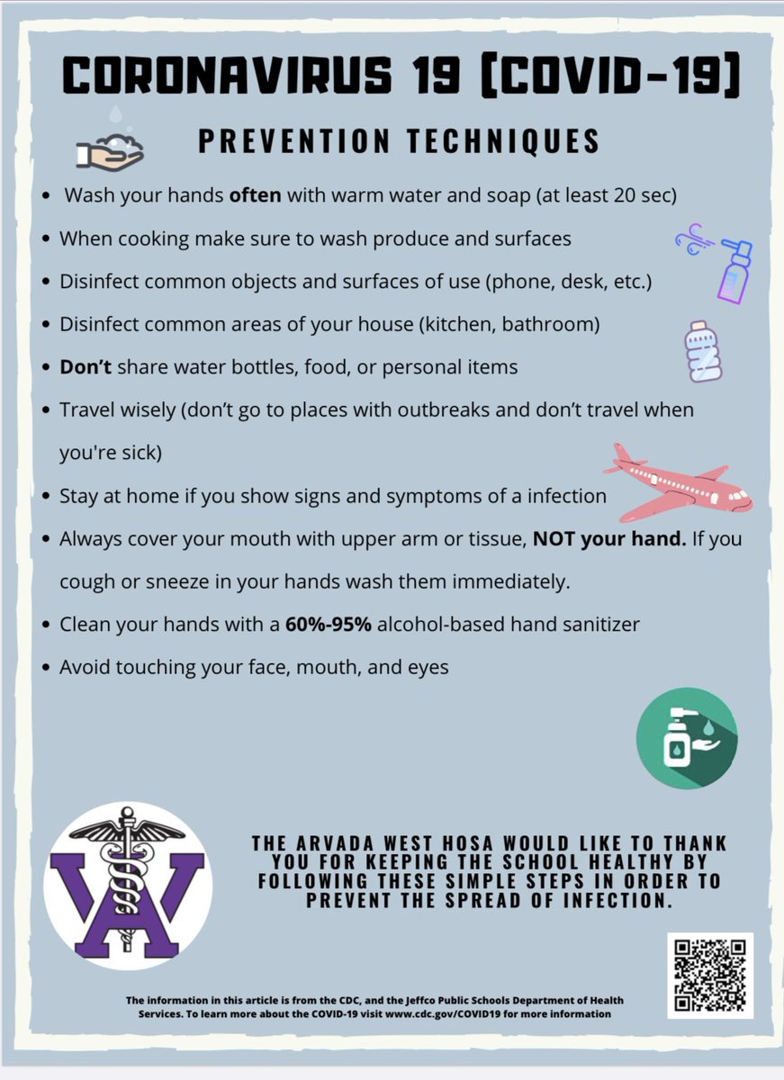 AWest Pre-medical students have developed COVID-19 awareness posters. If you would like to share them in your new online classrooms feel free or if you want the posters for when we go back to our building We can send the PDF. <a href="/AWestNow1/">AWestNow</a> @COJasonGlass <a href="/CteJeffco/">Jeffco CTE</a> <a href="/JeffcoSchoolsCo/">Jeffco Public Schools</a>