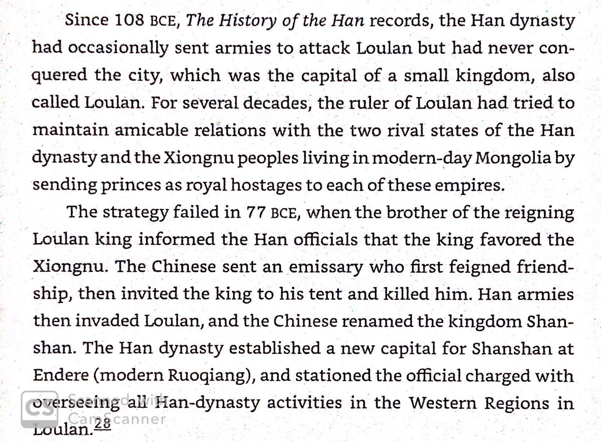 A Toharian city-state tried to play the Huns & Han off each other in the 1st & 2nd centuries BC. After aligning with Huns, the Han killed the king, renamed the state, & established a garrison.