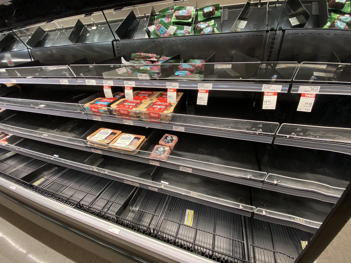 acurliss's tweet photo. The #coronapocalypse has emptied grocery stores — and settled a question about what people really think of fake plant “meat.” They’re buying beans and rice before that stuff. #coronavirus https://t.co/mRxlUUt7b3